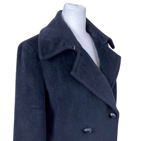 Dana Buchman Sz 6-8 Vtg Angora-Wool Blend Classic Double Breasted Peacoat Black - Picture 5 of 16